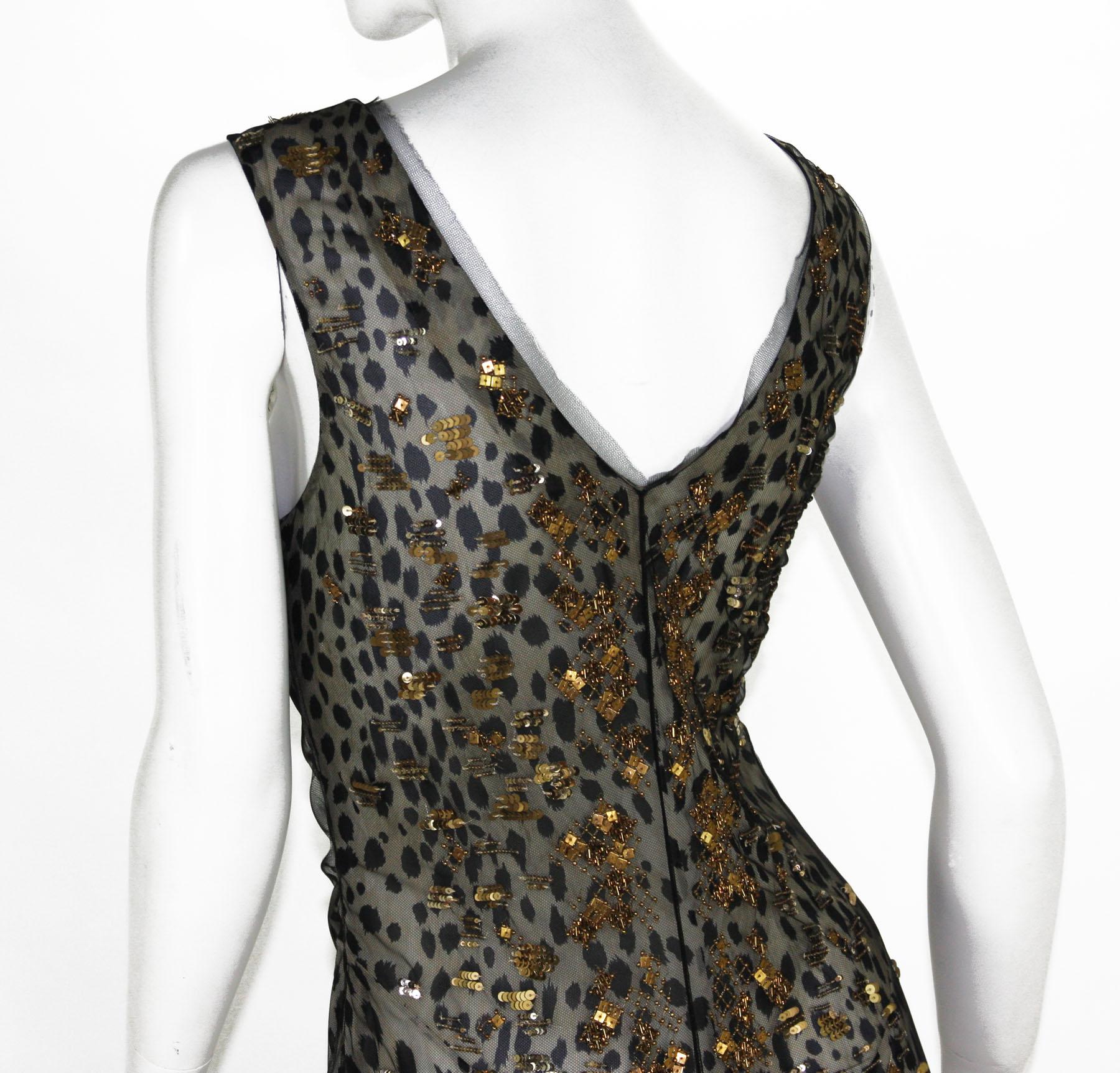 New Roberto Cavalli $6600 Silk Black Net Beaded Leopard Print Dress Gown It 44 For Sale 3