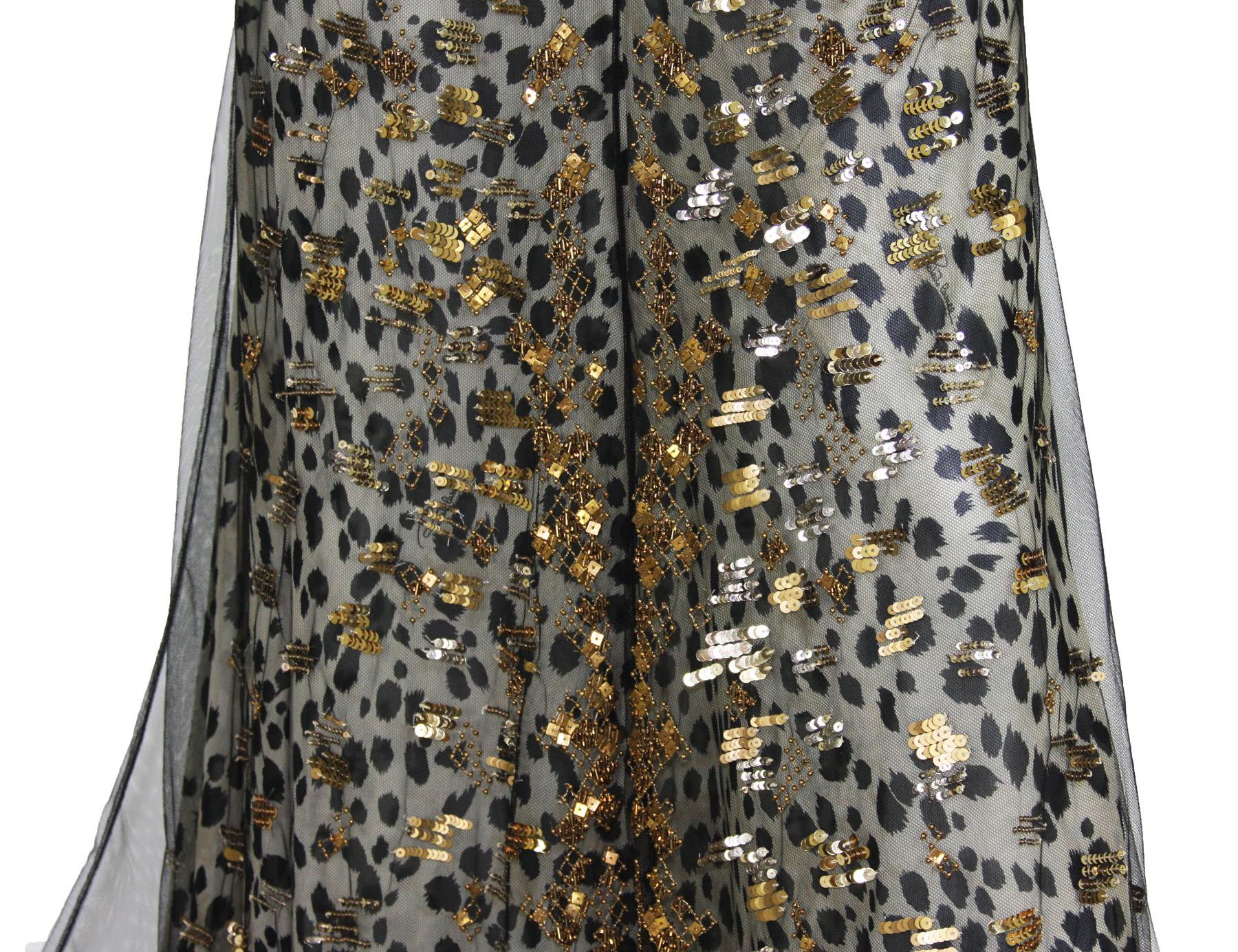 New Roberto Cavalli $6600 Silk Black Net Beaded Leopard Print Dress Gown It 44 For Sale 4