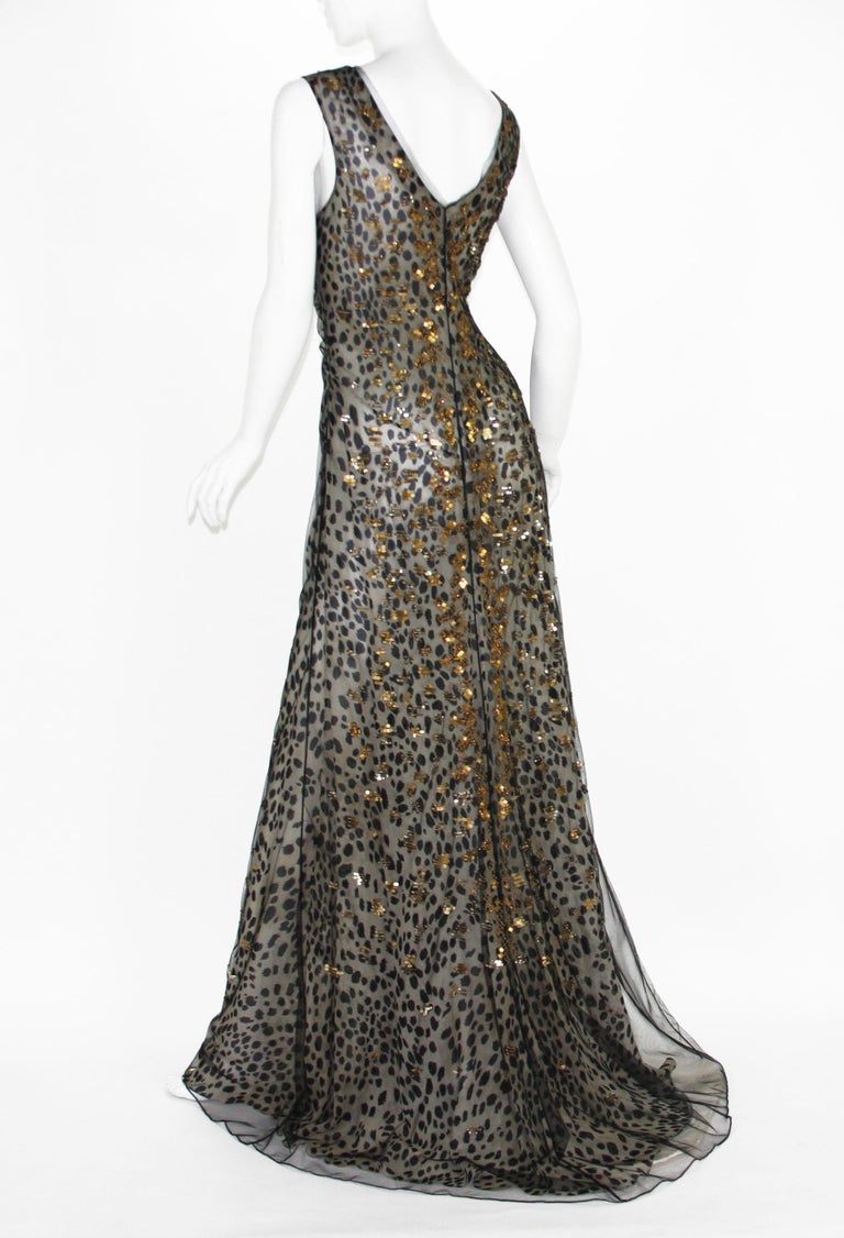 New Roberto Cavalli $6600 Silk Black Net Beaded Leopard Print Dress ...