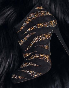 NEW Roberto Cavalli Black Crystal Embellished Platform Ankle Boots 37.5 - 7.5