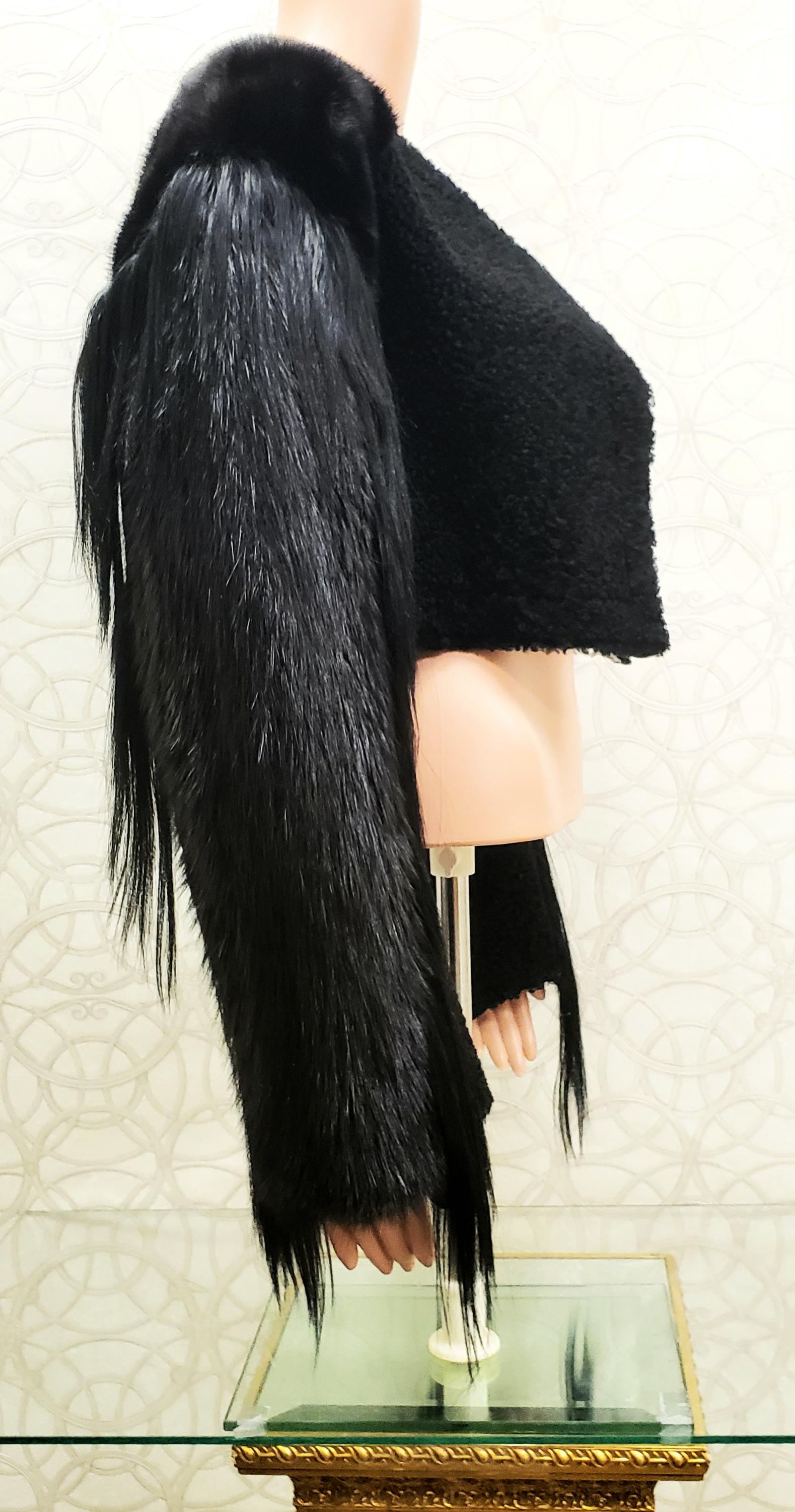 New ROBERTO CAVALLI BLACK FUR JACKET COAT 42 - 8 2