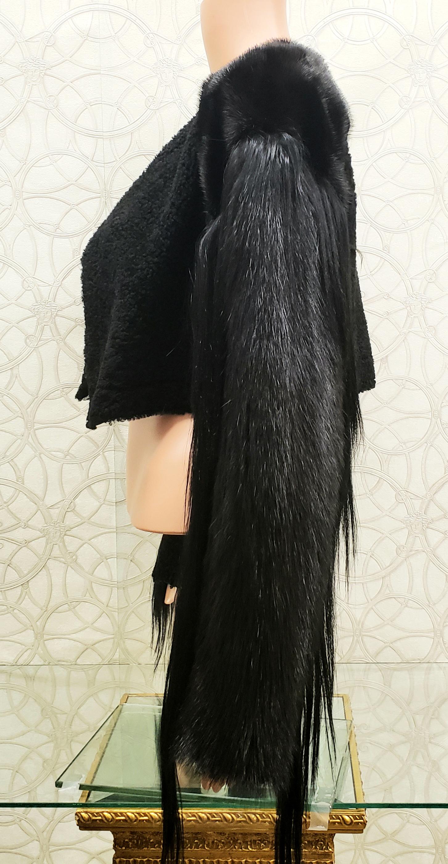 Black New ROBERTO CAVALLI BLACK FUR JACKET COAT 42 - 8