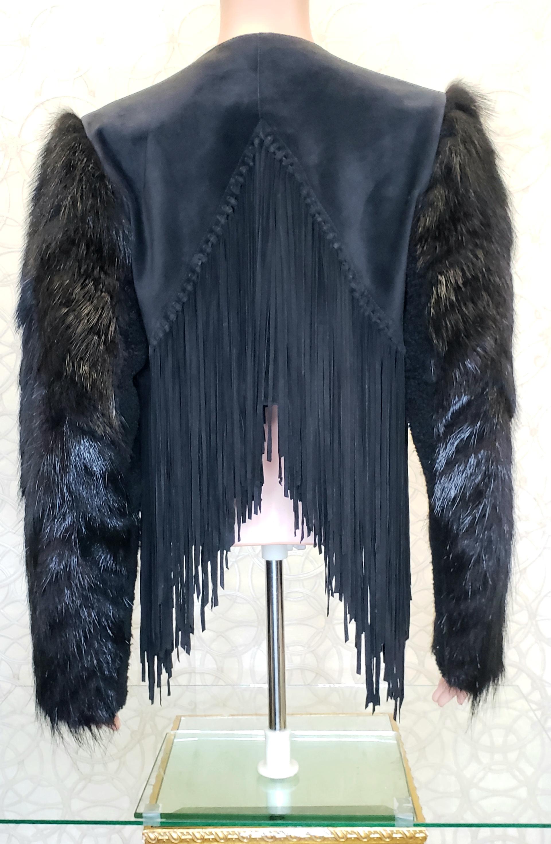 New ROBERTO CAVALLI BLACK FUR & LEATHER JACKET 40 - 6 5