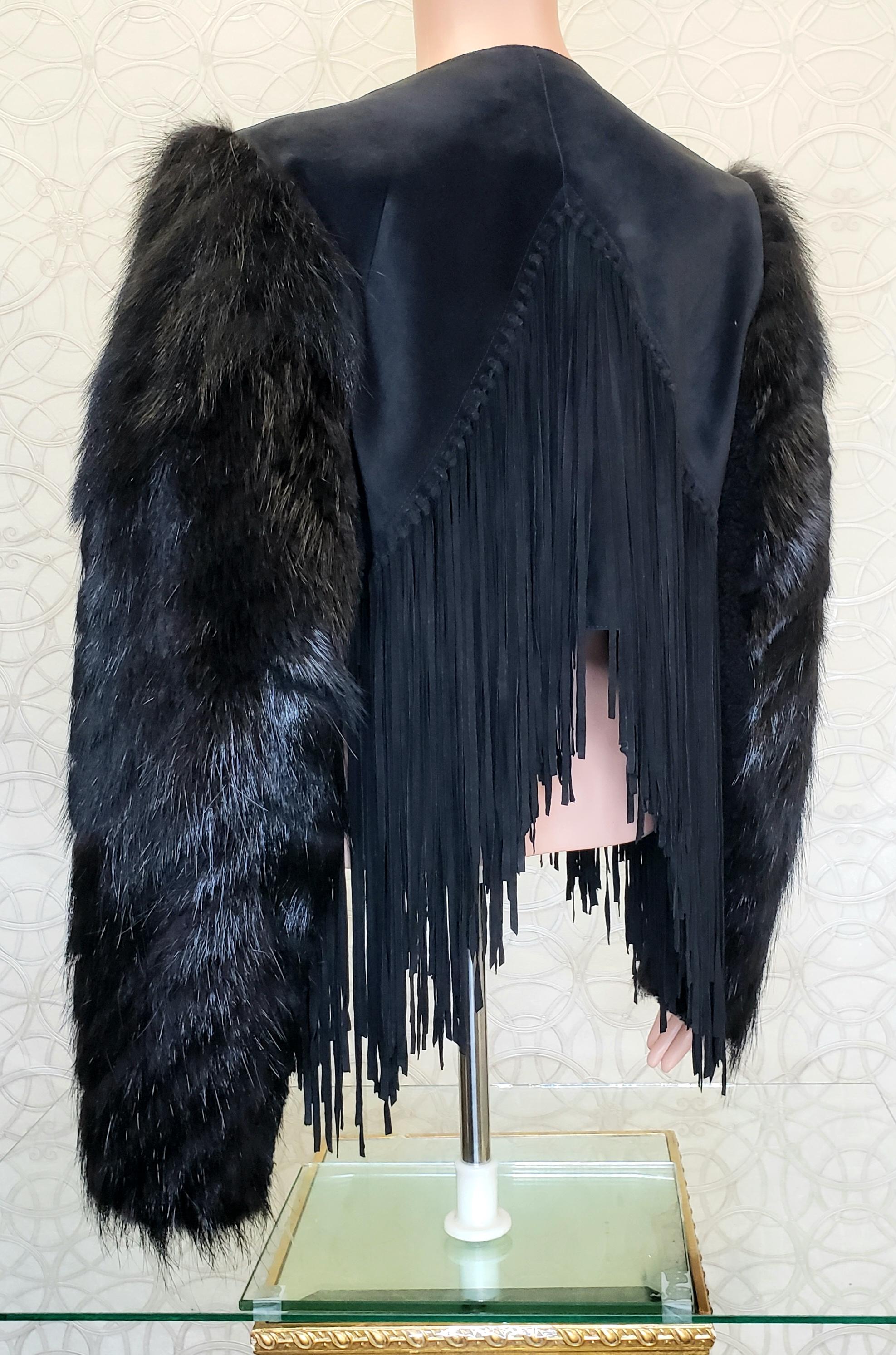 New ROBERTO CAVALLI BLACK FUR & LEATHER JACKET 40 - 6 6