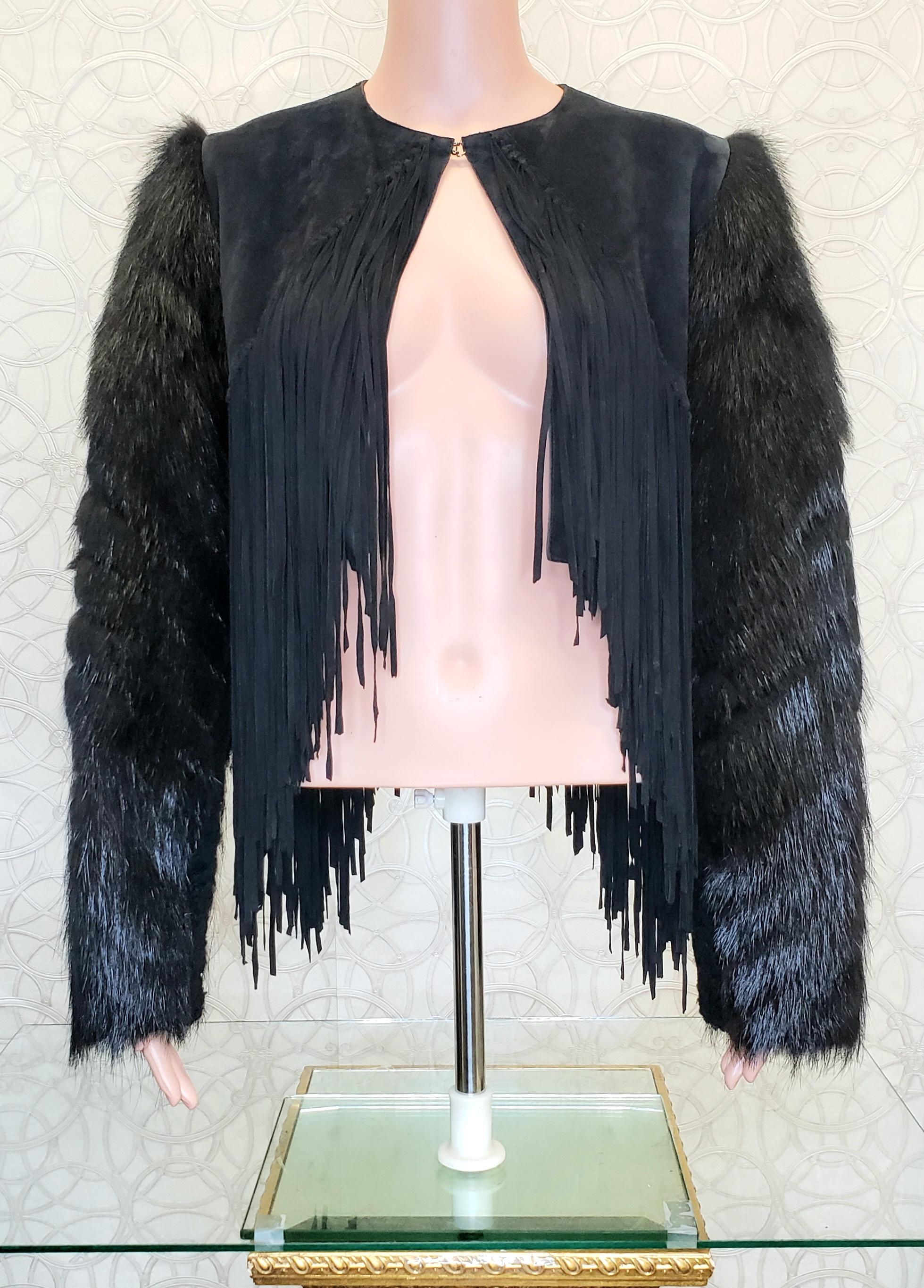 Women's New ROBERTO CAVALLI BLACK FUR & LEATHER JACKET 40 - 6 For Sale