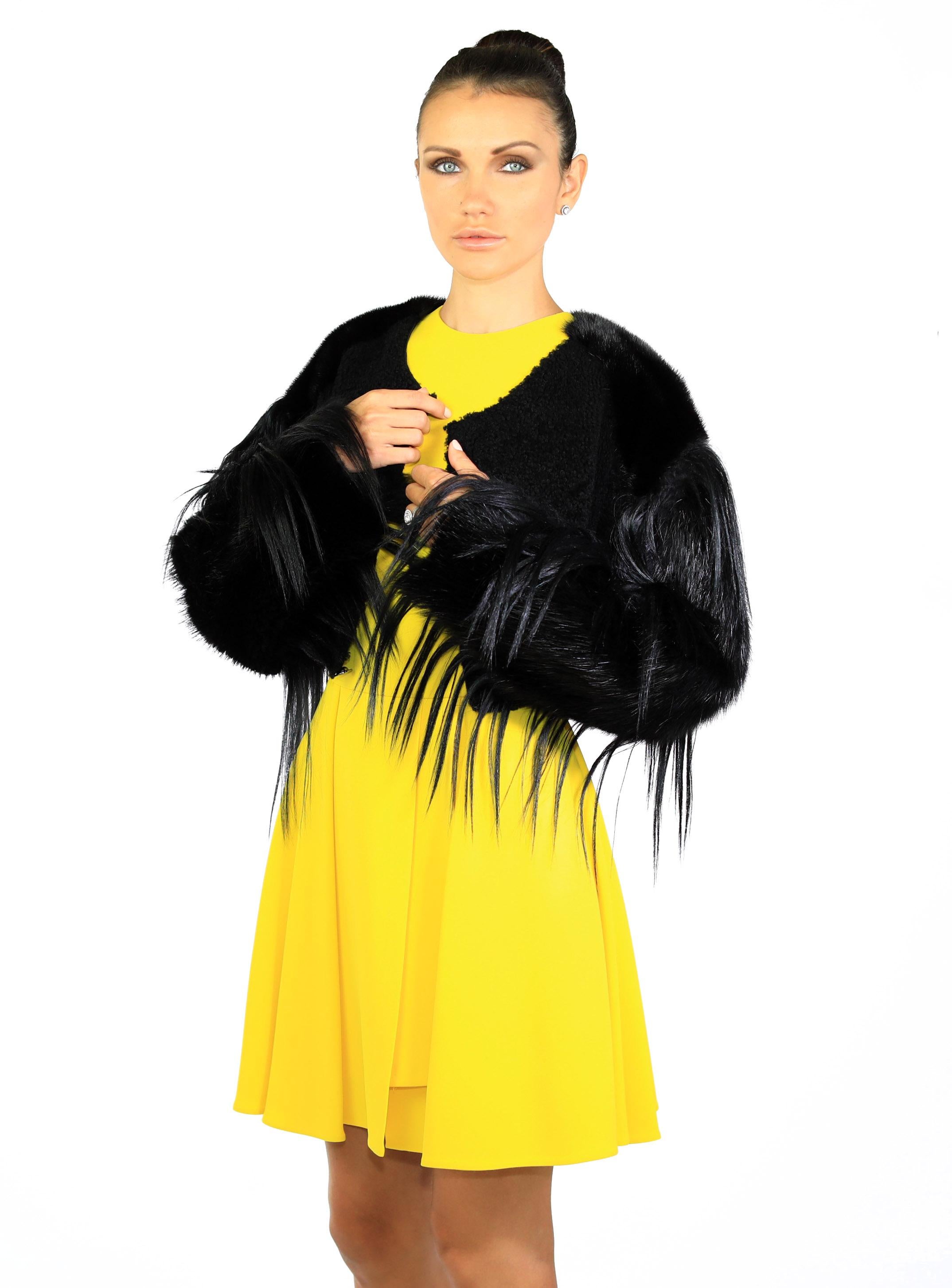 New ROBERTO CAVALLI BLACK FUR & LEATHER JACKET 40 - 6 In New Condition For Sale In Montgomery, TX