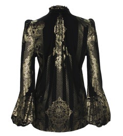 New Roberto Cavalli Black Gold Print Stretch Blouse
