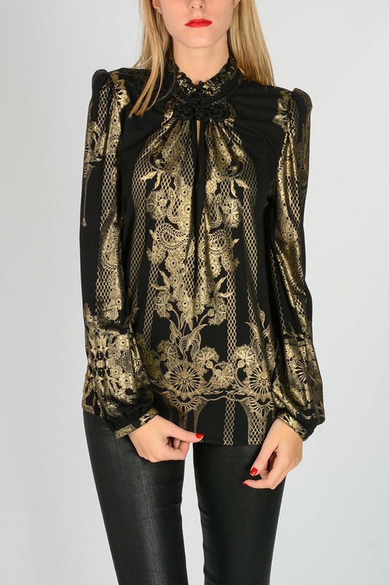 women's black and gold blouse