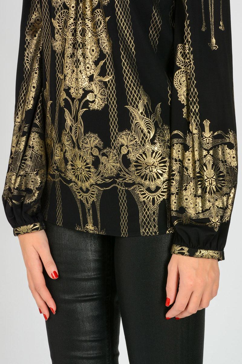 New Roberto Cavalli Black Gold Print Stretch Blouse For Sale 2