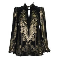 New Roberto Cavalli Black Gold Print Stretch Blouse