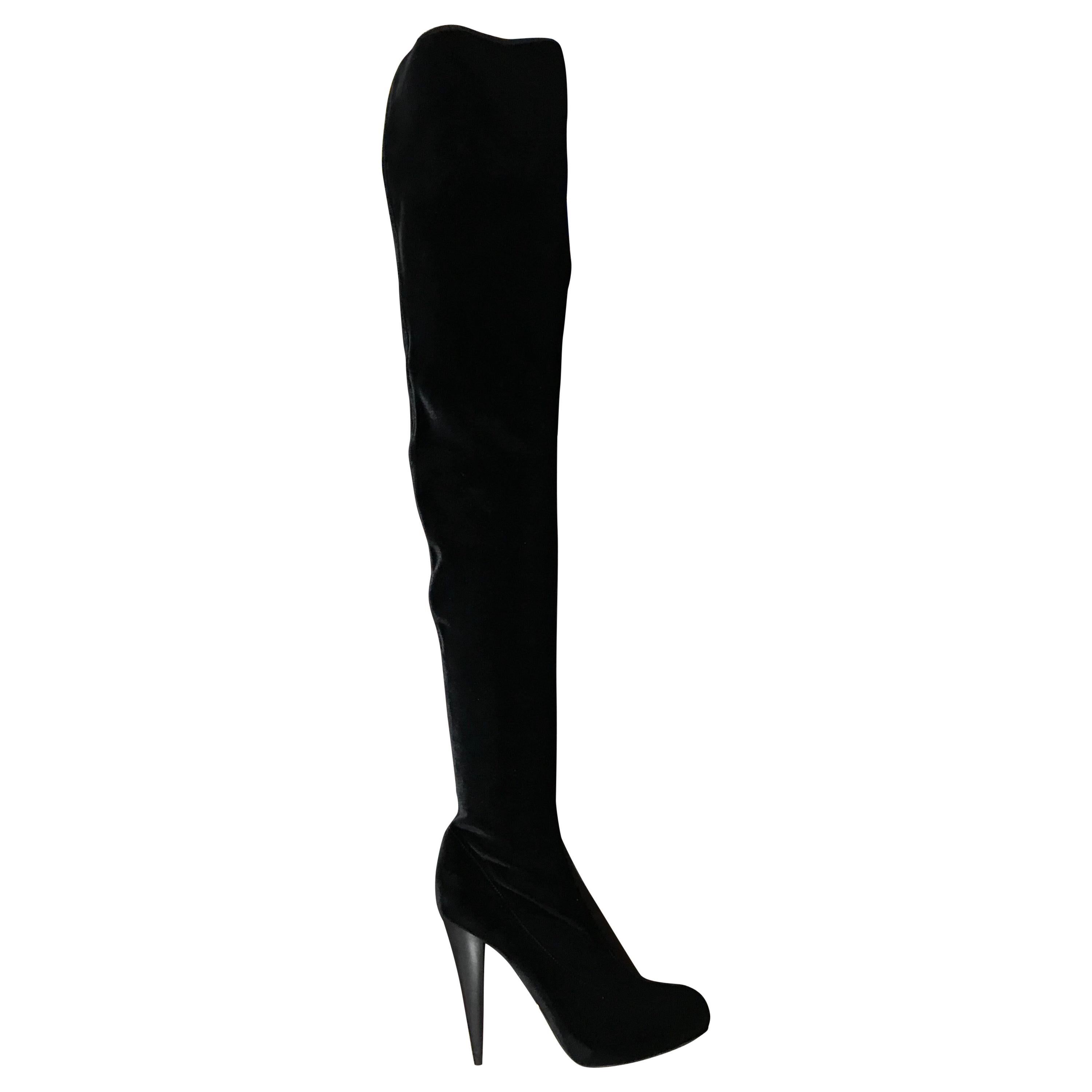 thigh high black velvet boots