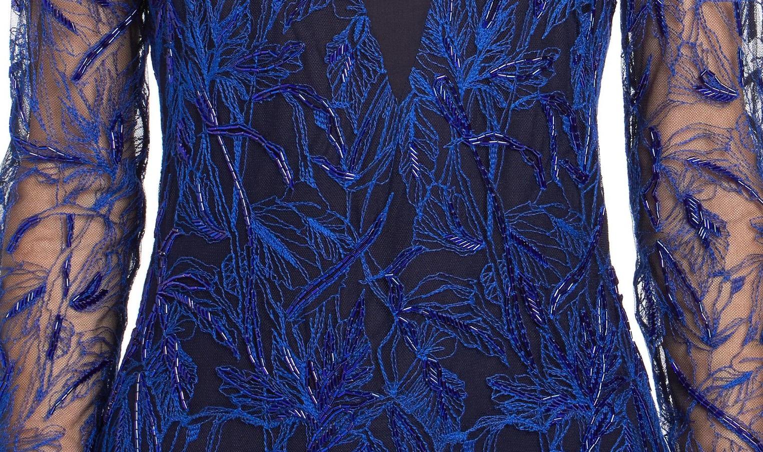 New Roberto Cavalli Blue Embellished Lace Dress Gown Italian 44  For Sale 6