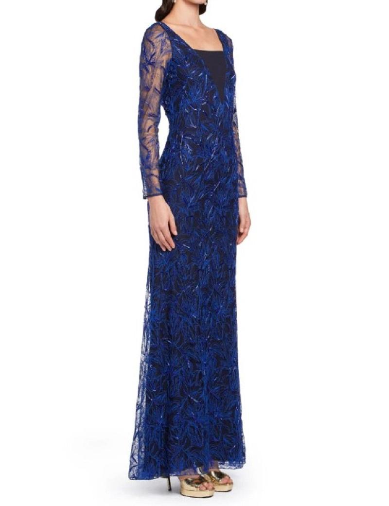 New Roberto Cavalli Blue Embellished Lace Dress Gown Italian 44  In New Condition For Sale In Montgomery, TX