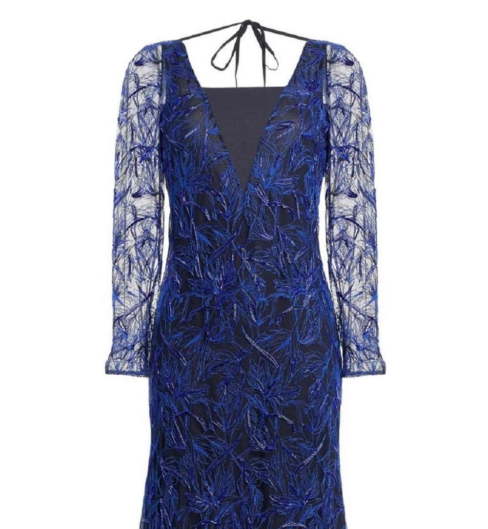New Roberto Cavalli Blue Embellished Lace Dress Gown Italian 44  For Sale 1