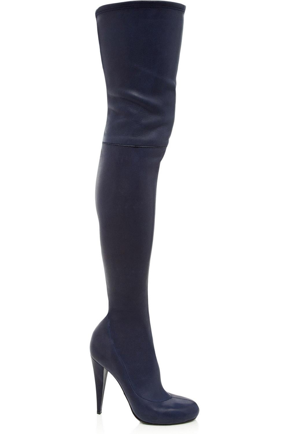 New Roberto Cavalli Blue Stretch Soft Leather Thigh High Heel Boots It ...