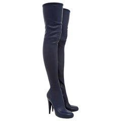 New Roberto Cavalli Blue Stretch Soft Leather Thigh High Heel Boots It.41  US 11