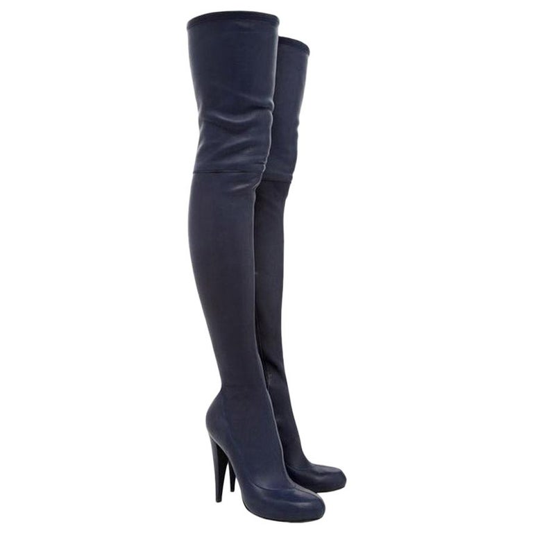 New Roberto Cavalli Blue Stretch Soft Leather Thigh High Heel Boots It.41  US 11 For Sale at 1stDibs | play boy bunny 5 stiletto heel thigh high boots,  size 41 in us,