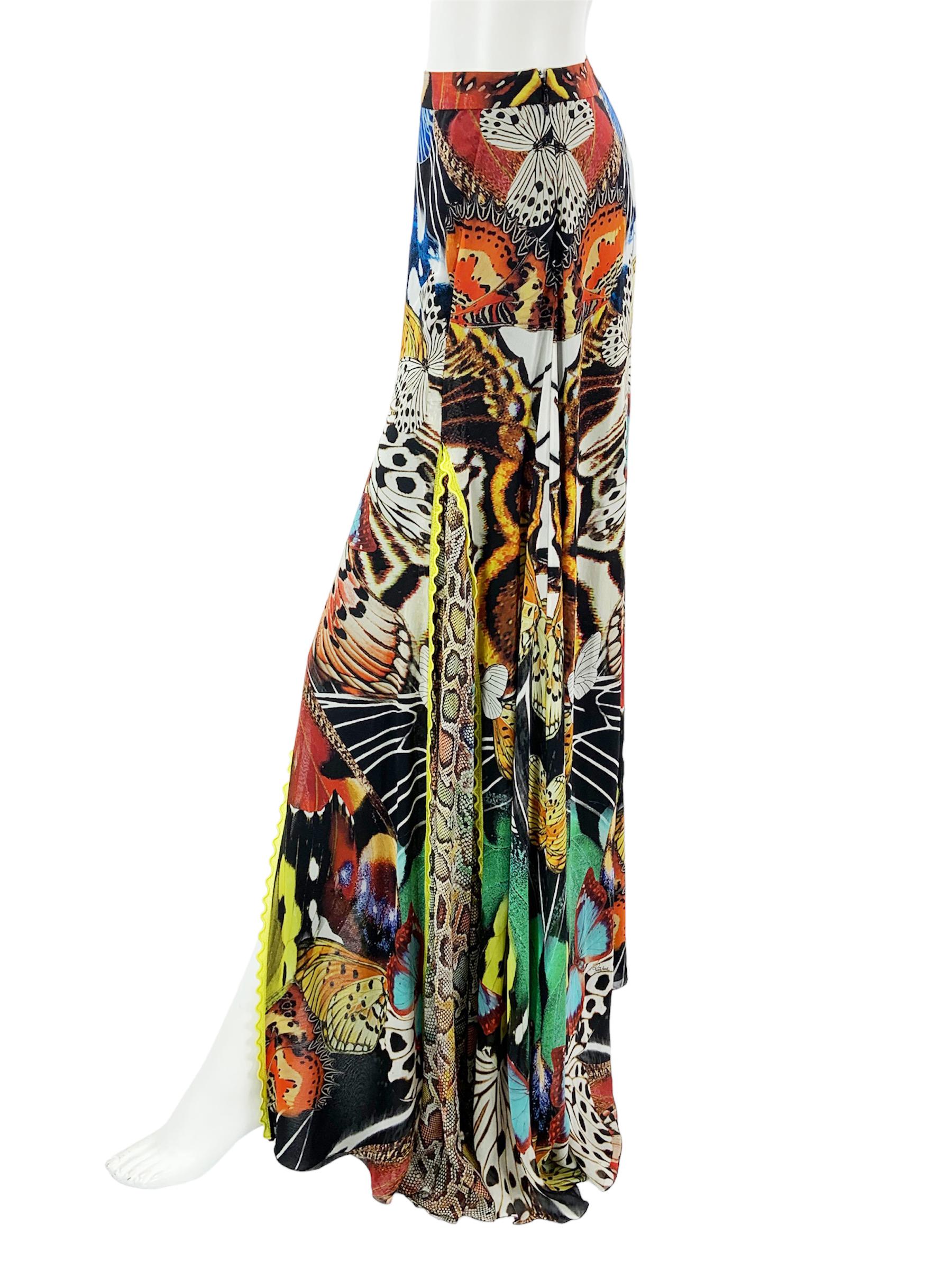 New Roberto Cavalli Butterfly Print Silk Maxi Skirt Italian size 40 For Sale 1