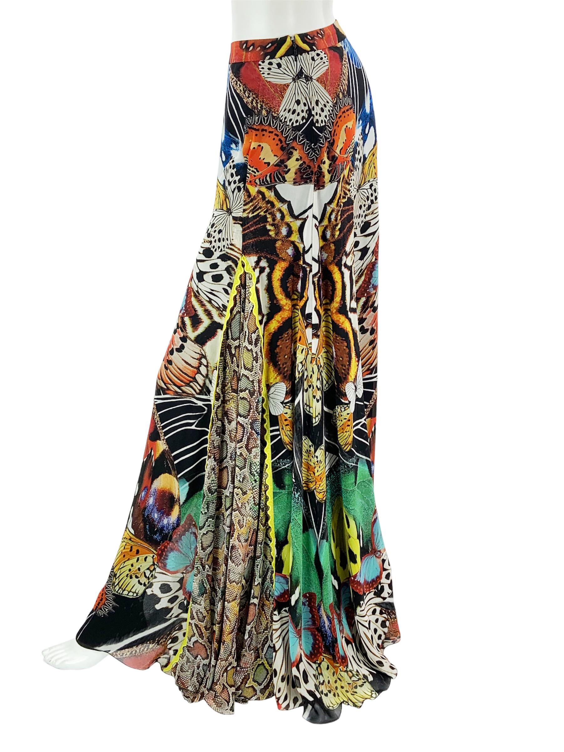 New Roberto Cavalli Butterfly Print Silk Maxi Skirt Italian size 40 For Sale 2