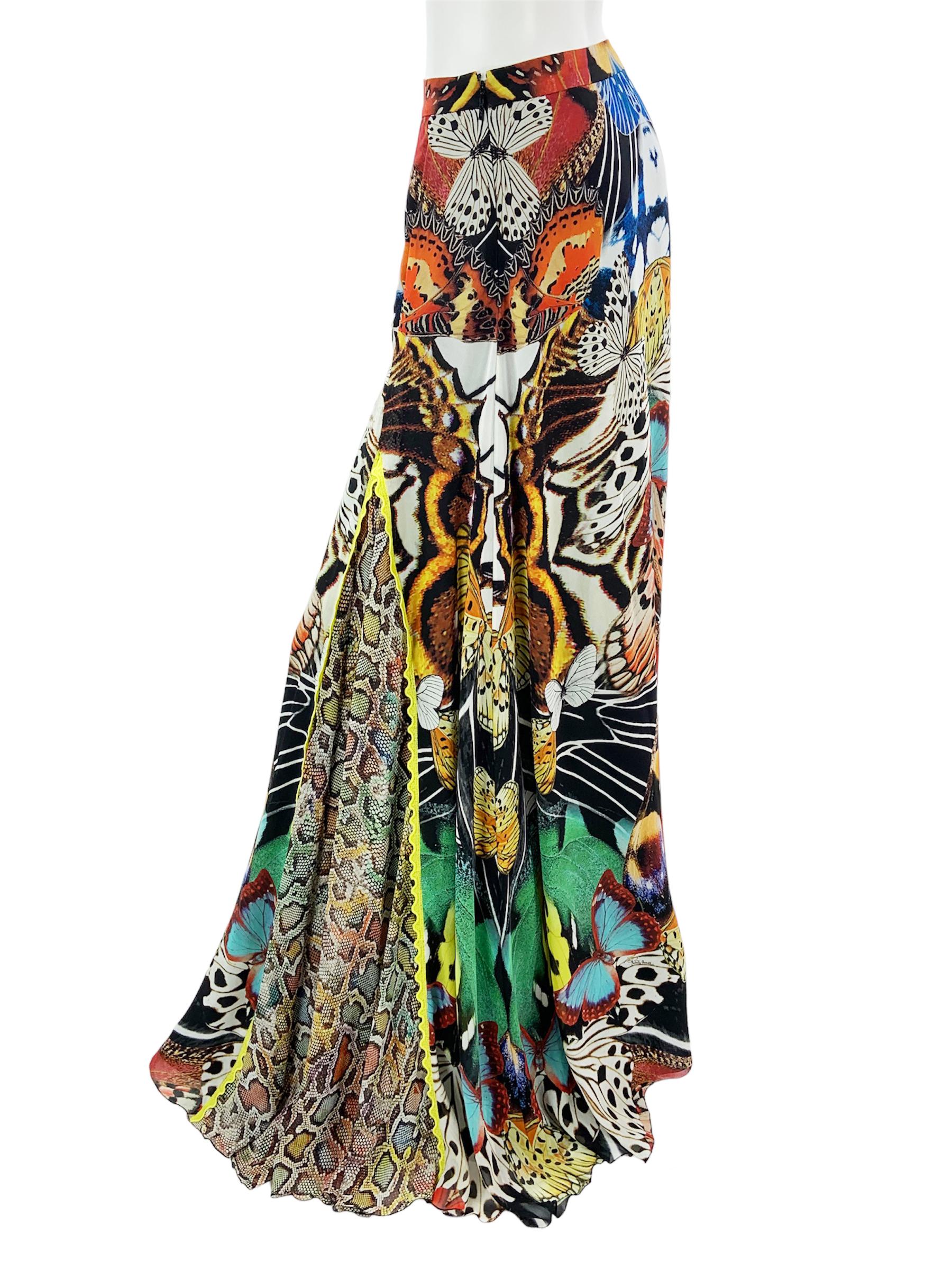New Roberto Cavalli Butterfly Print Silk Maxi Skirt Italian size 40 For Sale 3