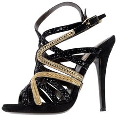 New Roberto Cavalli Crystal and Chain Embellished Shoes Sz  36, 38.5