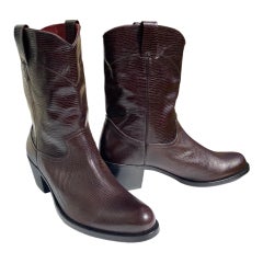 New Roberto Cavalli Dark Brown Lizard Print Leather Western Cowboy Boots for Men