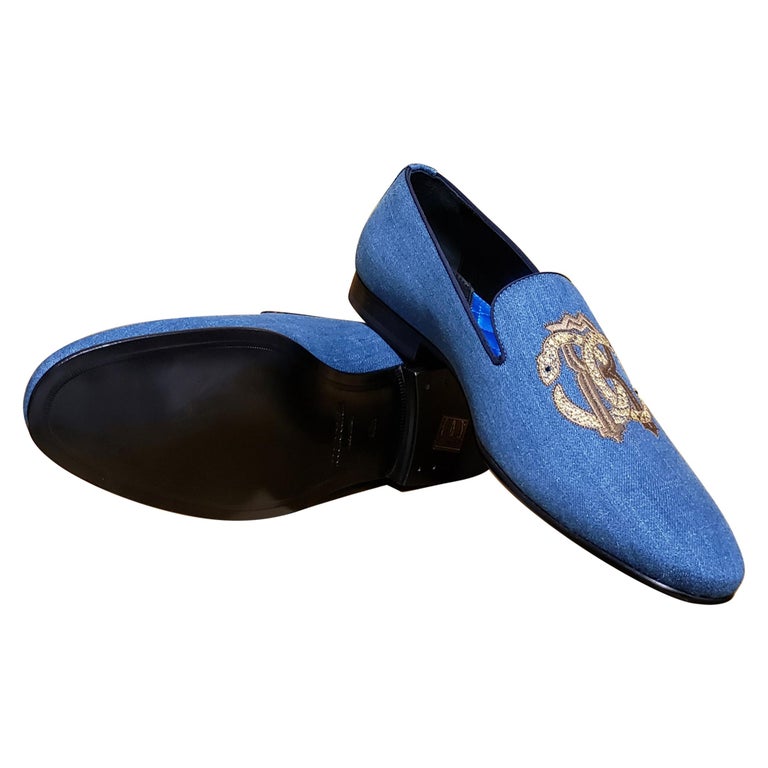 NEW ROBERTO CAVALLI DENIM LOAFER SHOES with GOLD PRINT 42.5 - 9.5 at ...