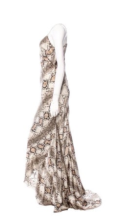 UNWORN Roberto Cavalli Vintage Exotic Snake Print Silk Evening Gown Maxi Dress S