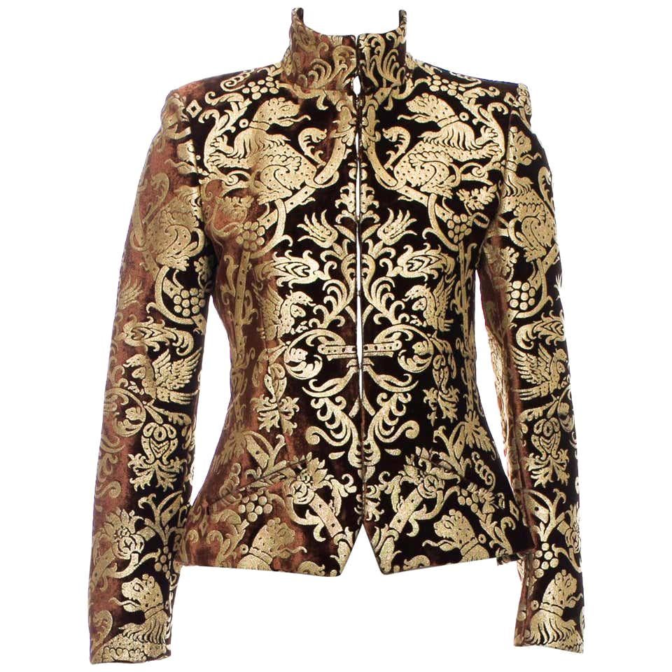 New Roberto Cavalli F/W 2006 Brown Gold-Leafing Velvet Blazer Jacket 42 44 / 6 8 For Sale