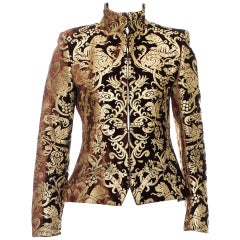 Roberto Cavalli - Blazer en velours marron à feuilles d'or, état neuf, automne-hiver 2006, taille 42/4/8