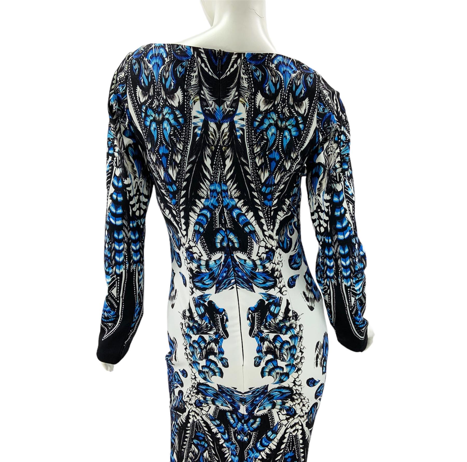 New Roberto Cavalli Feather Print Blue White Dress Gown Italian 36 For Sale 4