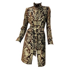 Roberto Cavalli - Manteau ceinturé en velours marron métallisé peint en or, taille IT 40, état neuf, automne-hiver 2006