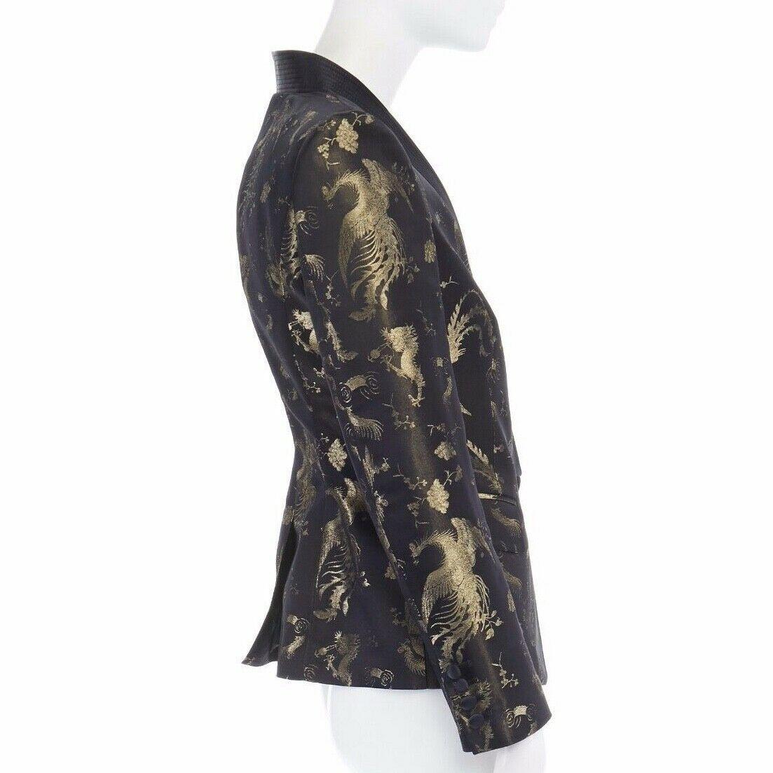 Black new ROBERTO CAVALLI oriental gold phoebix jacquard kimono collar blazer jacket S