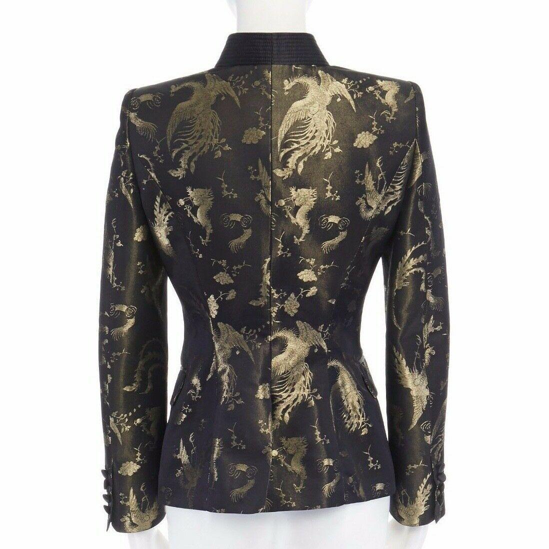 new ROBERTO CAVALLI oriental gold phoebix jacquard kimono collar blazer jacket S In Good Condition In Hong Kong, NT
