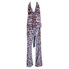 NEW Roberto Cavalli Signature Floral Print Silk Pants Trousers Lounge Suit Set