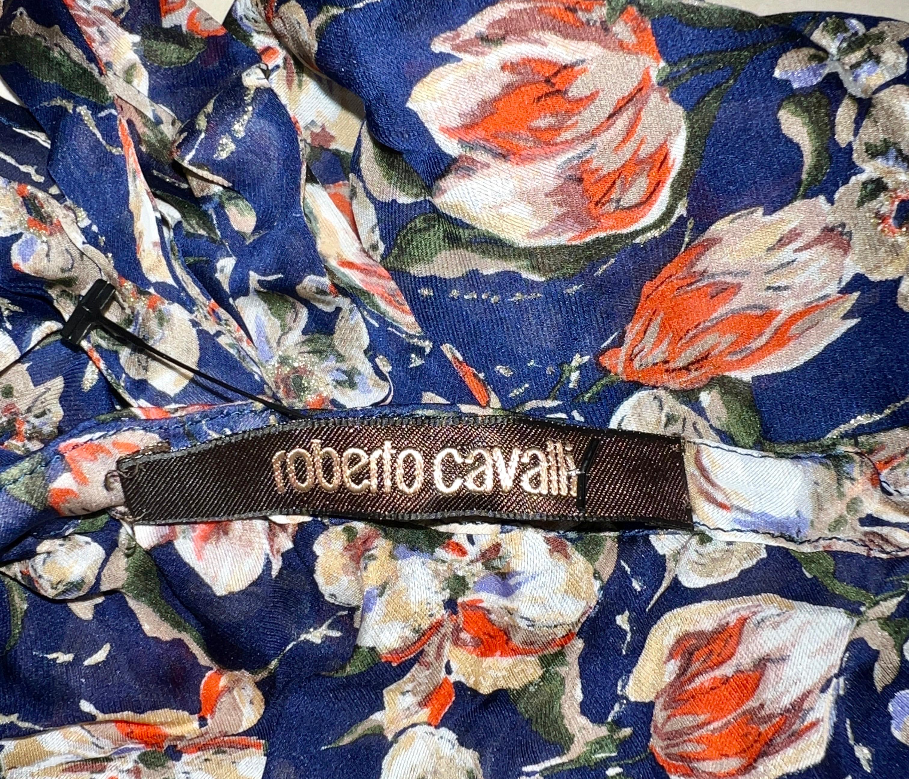 Women's NEW Roberto Cavalli Signature Floral Print Silk Pants Trousers Lounge Suit Set 