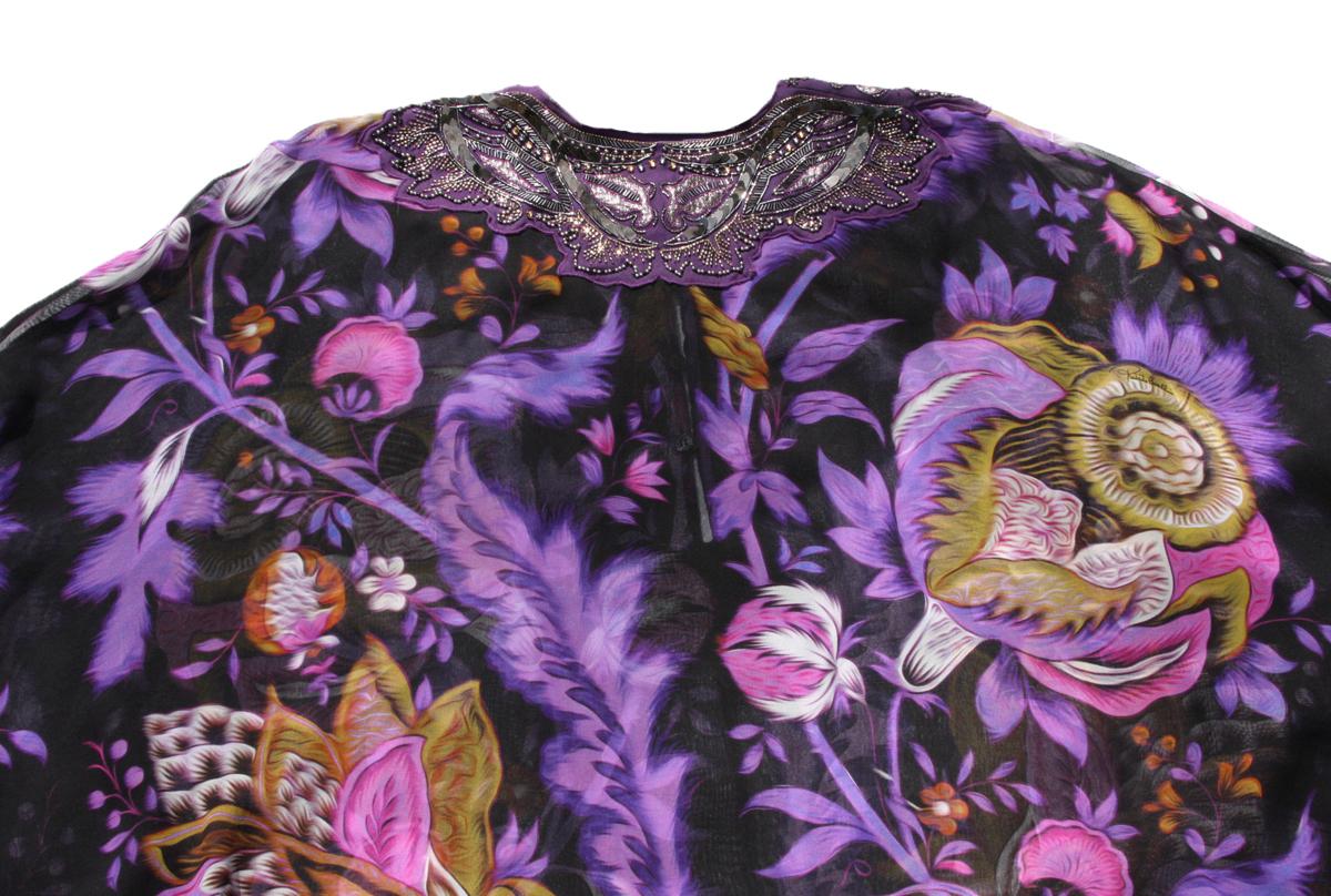 ROBERTO CAVALLI - Robe kimono caftan en soie ornée de perles et de paillettes, neuve It. 46 Pour femmes en vente