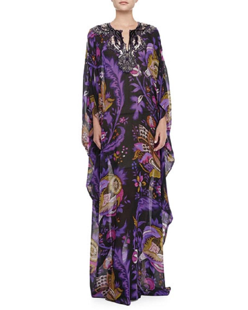 ROBERTO CAVALLI - Robe kimono caftan en soie ornée de perles et de paillettes, neuve It. 46 en vente 2