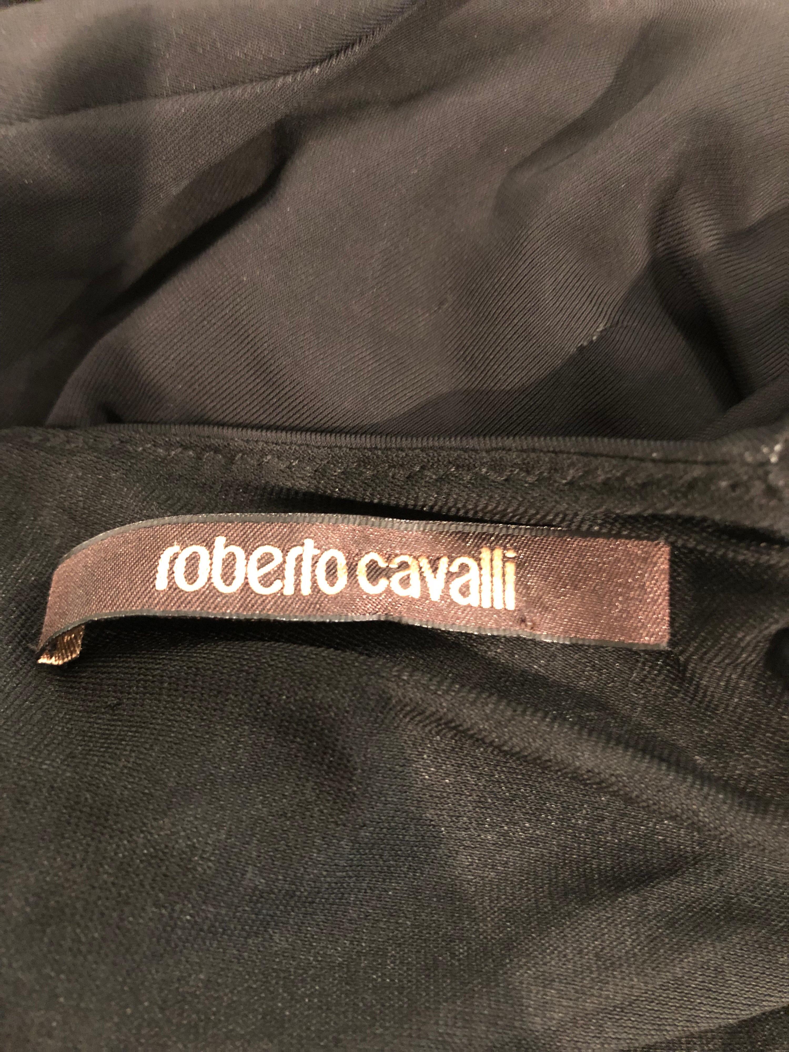 Roberto Cavalli Y2K Strong Shoulders Silk Jersey Rhinestone Long Sleeve Dress For Sale 8
