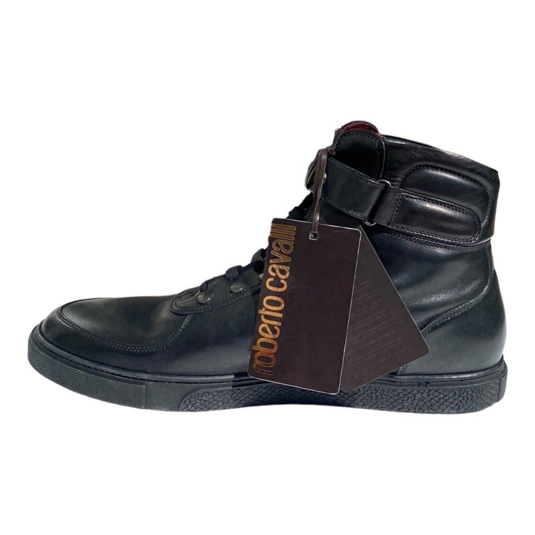 New Roberto Cavalli Studded Black Leather High Top Sneakers  display picture 2