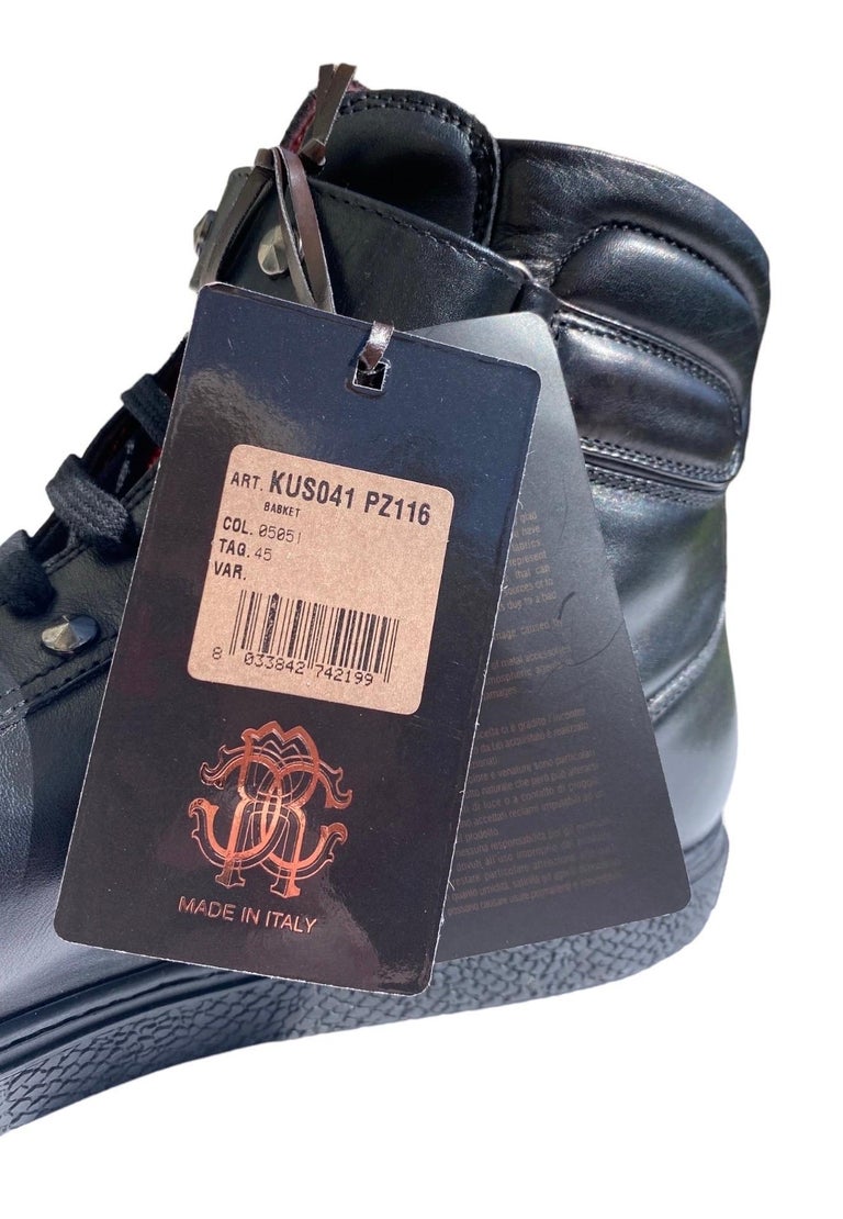 New Roberto Cavalli Studded Black Leather High Top Sneakers  display picture 1