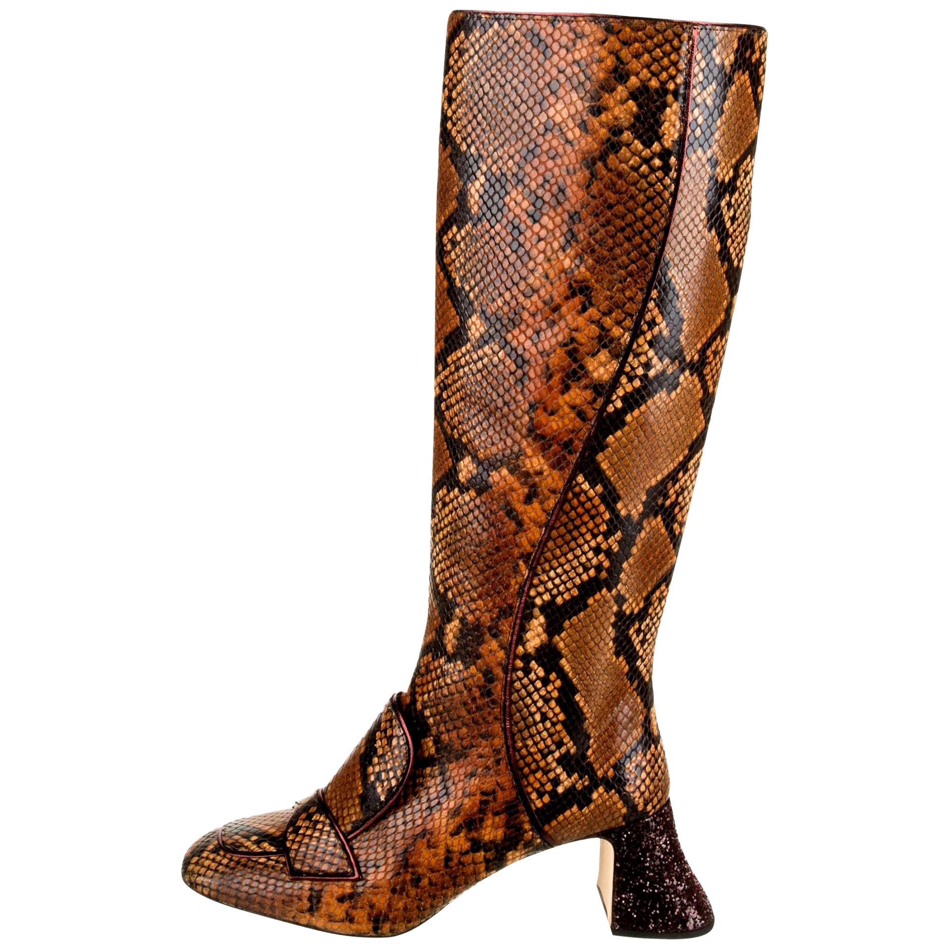 New Rochas Python Crystal Pascal Boots F/W 2018 Size 38