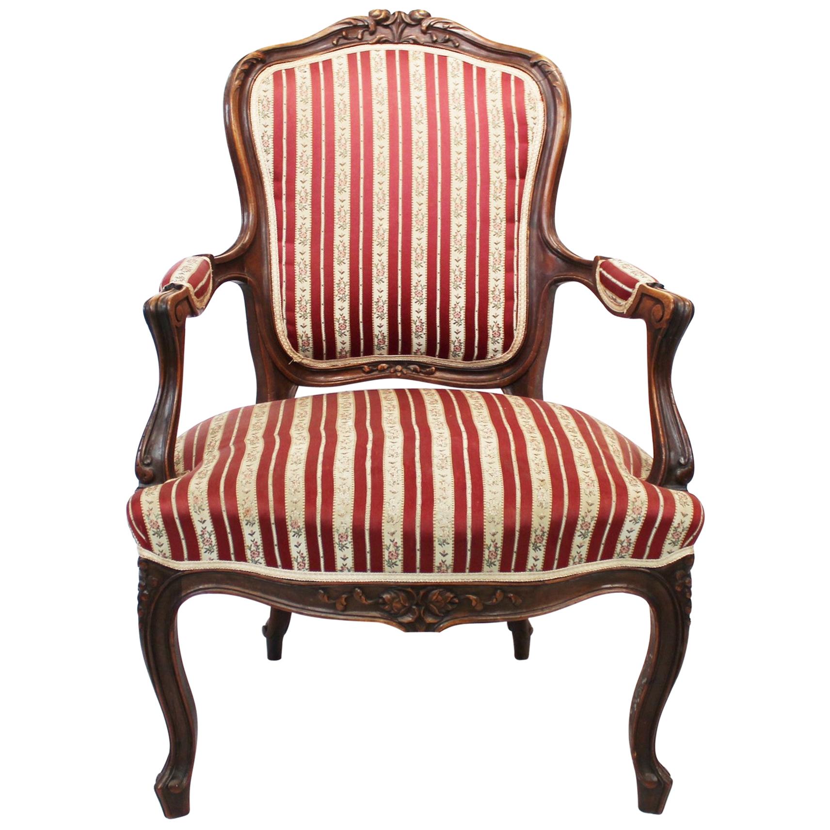 New Rococo Armchair of Poliched Wood with Carvings, 1890 For Sale