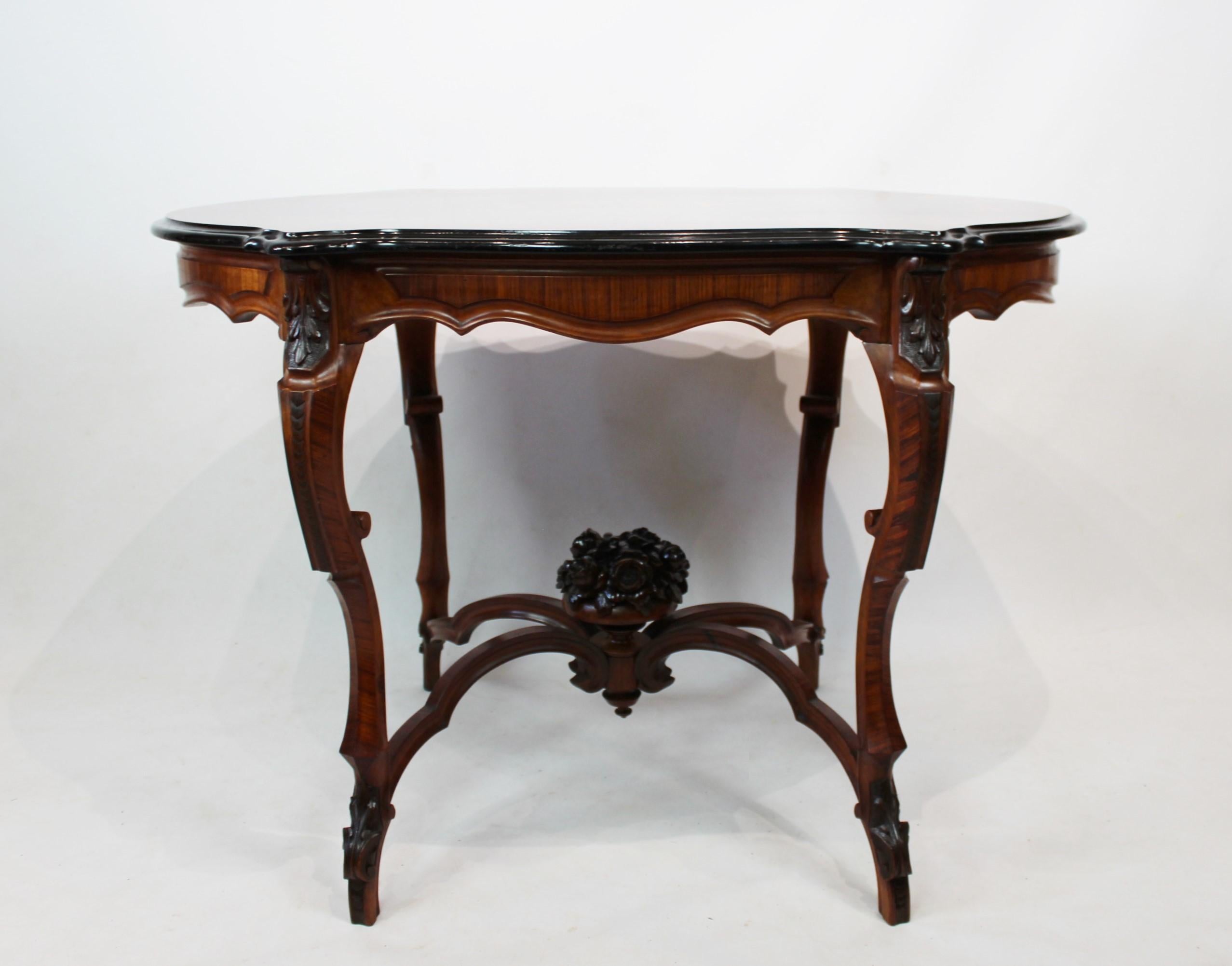 Rococo Revival New Rococo Pedestal Table of Walnut with Carvings and Inlaid Intarsia, 1880s