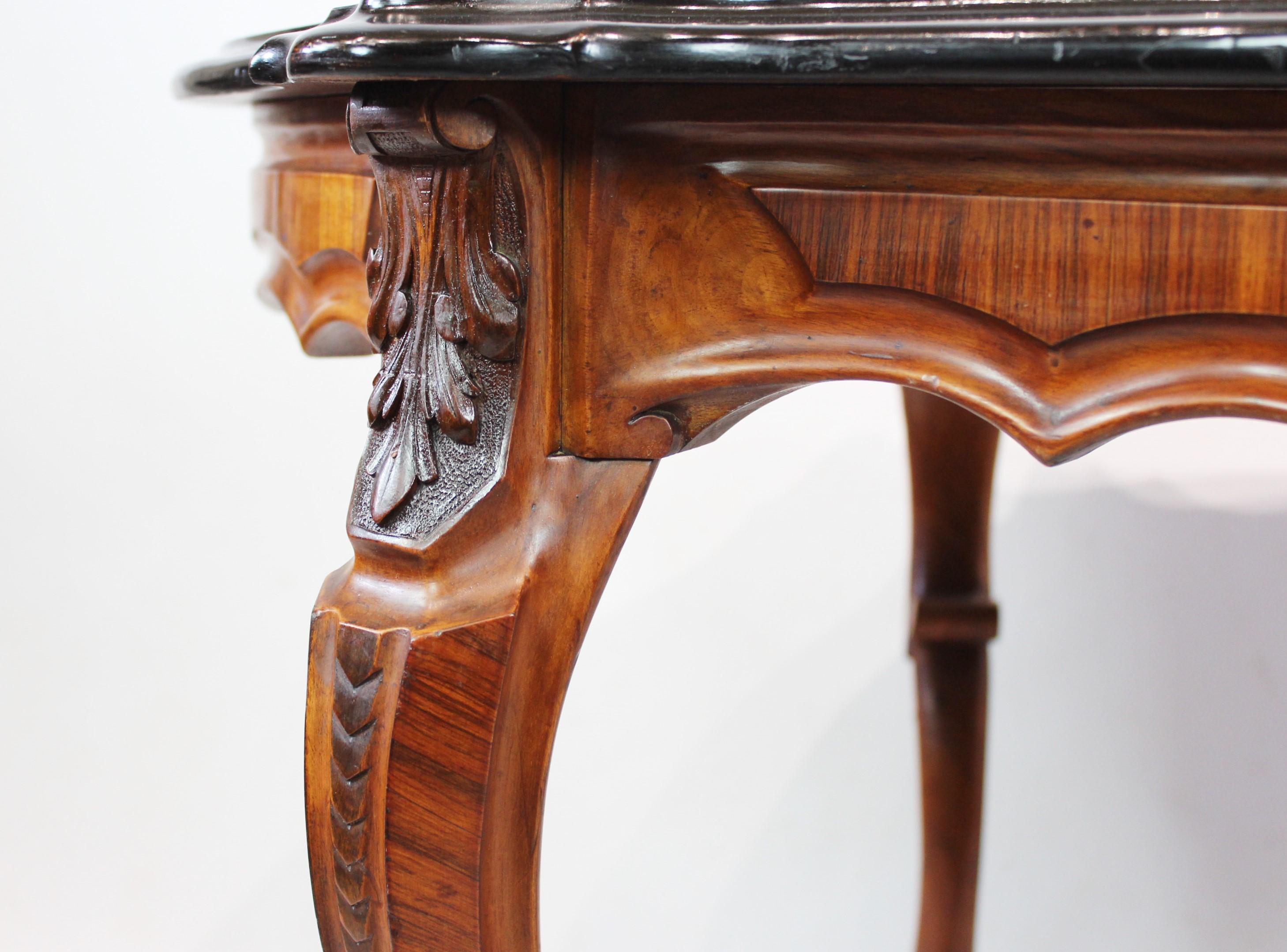 New Rococo Pedestal Table of Walnut with Carvings and Inlaid Intarsia, 1880s 1