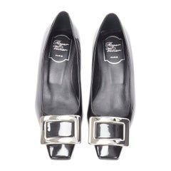 new ROGER VIVIER Belle Vivier black patent silver metal buckle flats EU36.5
