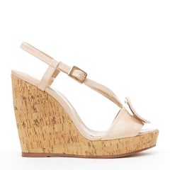 new ROGER VIVIER nude buckle V-strap open toe cork platform heel EU37.5