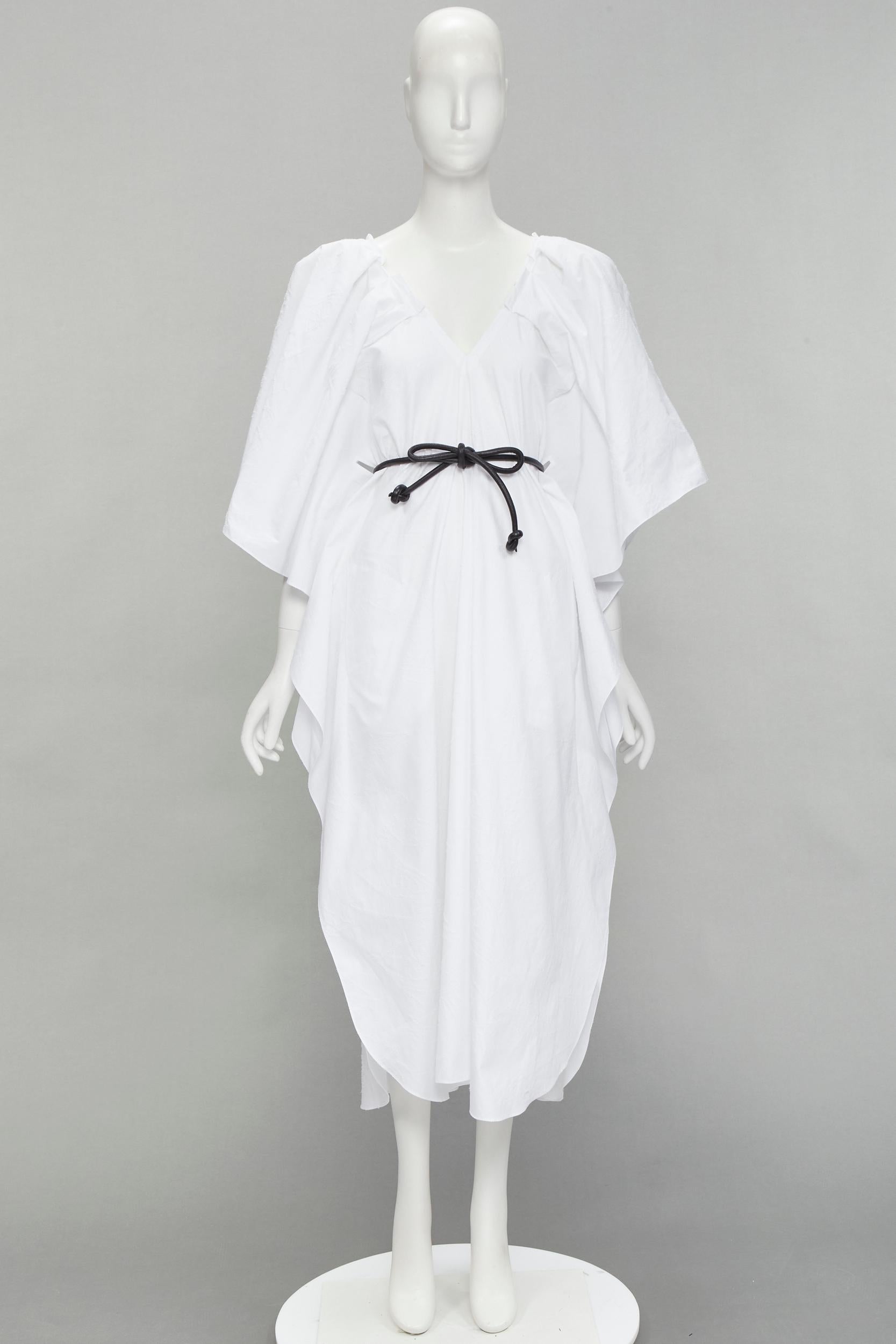 new ROLAND MOURET 2021 Lange white needlepoint poplin leather cord belt dress XS For Sale 5