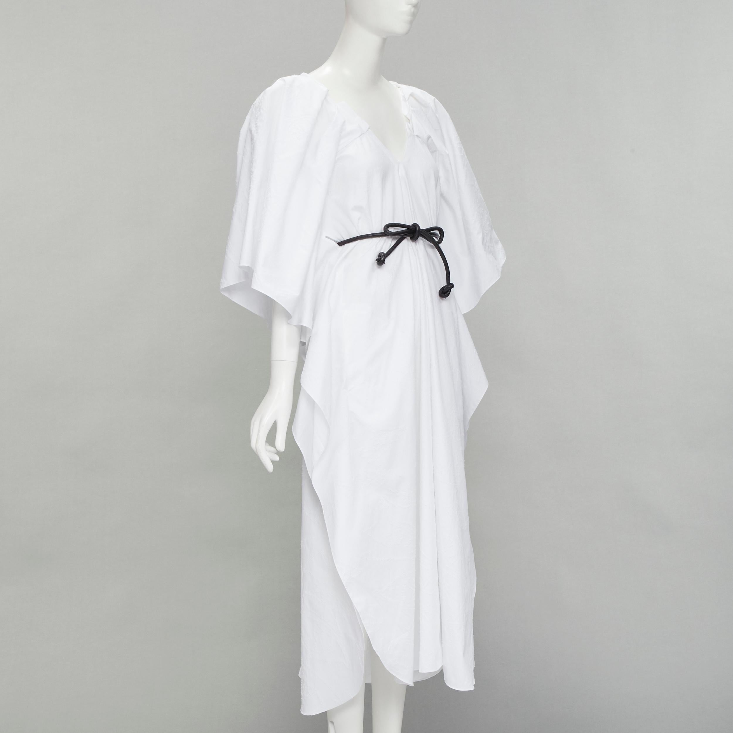 Gray new ROLAND MOURET 2021 Lange white needlepoint poplin leather cord belt dress XS For Sale