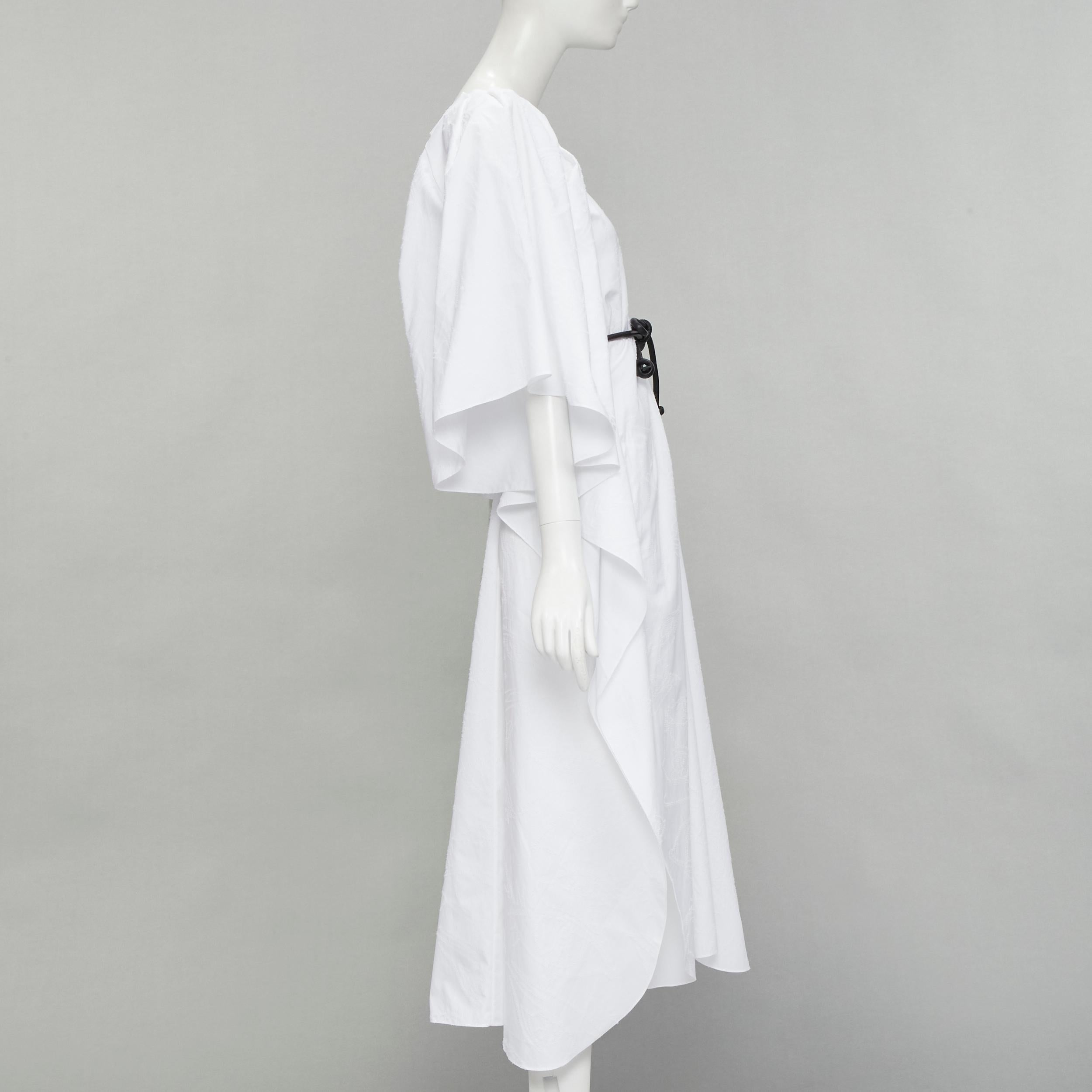 new ROLAND MOURET 2021 Lange white needlepoint poplin leather cord belt dress XS In New Condition For Sale In Hong Kong, NT